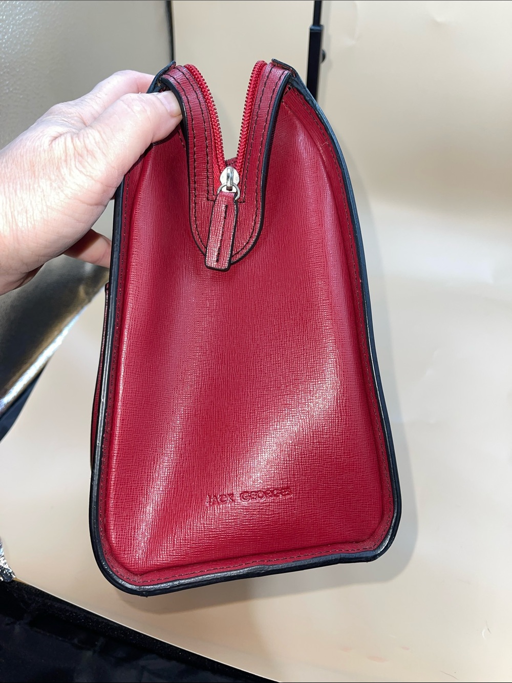 Jack Georges Structured Classic Women's Saffiano Handbag in Deep Red - Picture 4 of 9